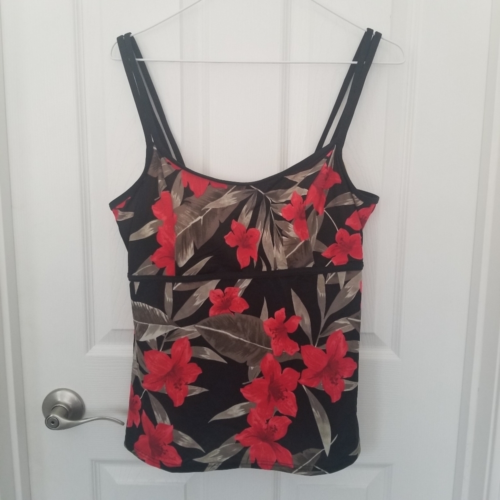 Beach Belle Swimsuits For All Black With Red Flowers Tankini Swim Top 18
